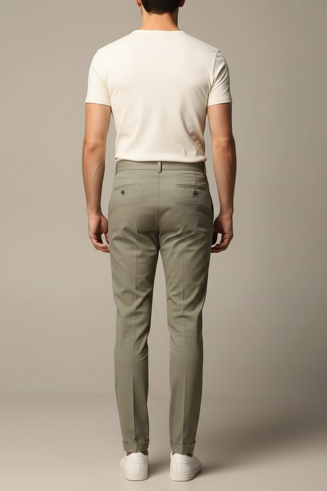 Pantalon Chino Vert Kaki Plissé Élégant Homme - Gabardine - vue 2