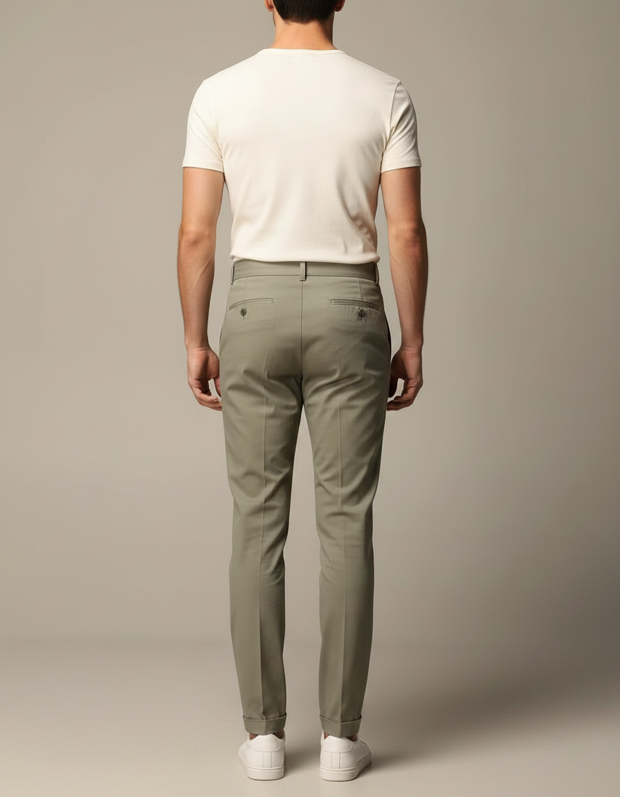 Pantalon Chino Vert Kaki Plissé Élégant Homme - Gabardine - vue 2