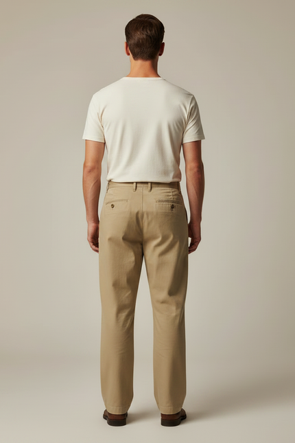 Pantalon Chino Kaki Coton Ample Décontracté Homme - Gabardine - vue 2