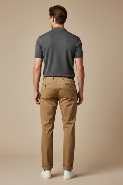 Pantalon Chino Homme Marron Clair Coton Droit Décontracté - Camel - vue 2