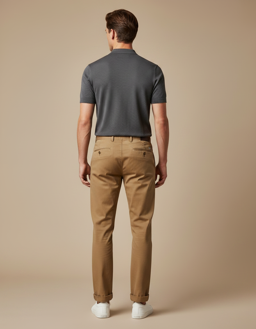 Pantalon Chino Homme Marron Clair Coton Droit Décontracté - Camel - vue 2