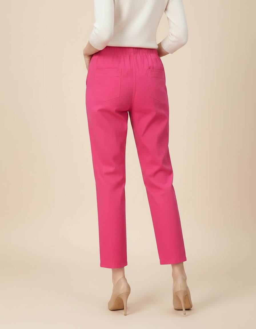 Pantalon Chino Rose Brodé Coton Harem Élastique - vue 2