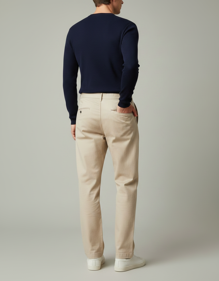 Pantalon Chino Beige Coton Droit Tendance Homme - vue 2