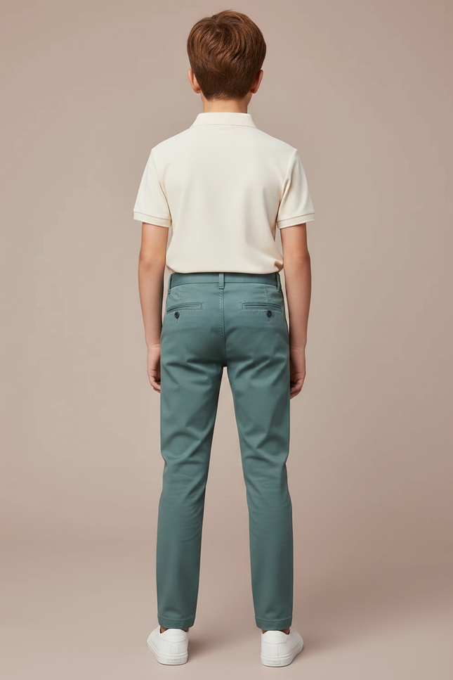 Pantalon Chino Vert Coton Slim Garçon Décontracté - vue 2