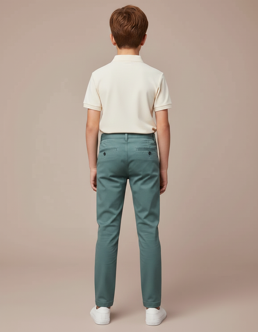 Pantalon Chino Vert Coton Slim Garçon Décontracté - vue 2