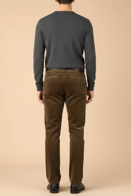Pantalon Chino Velours Côtelé Marron Coupe Droite Classique Homme - Cordé - vue 2