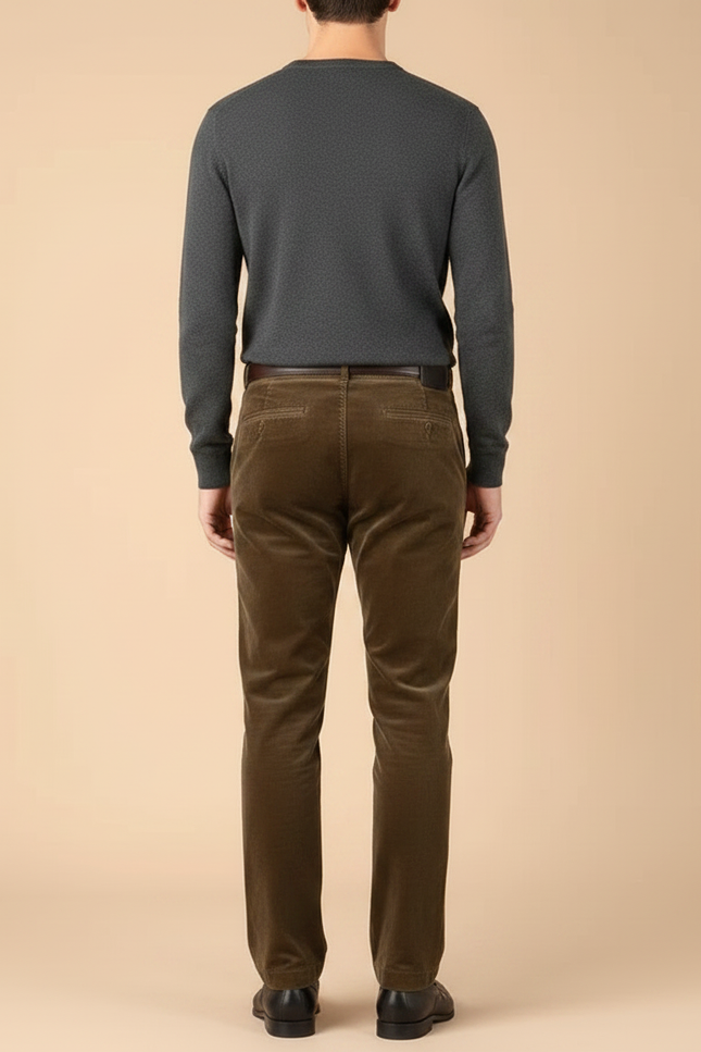 Pantalon Chino Velours Côtelé Marron Coupe Droite Classique Homme - Cordé - vue 2