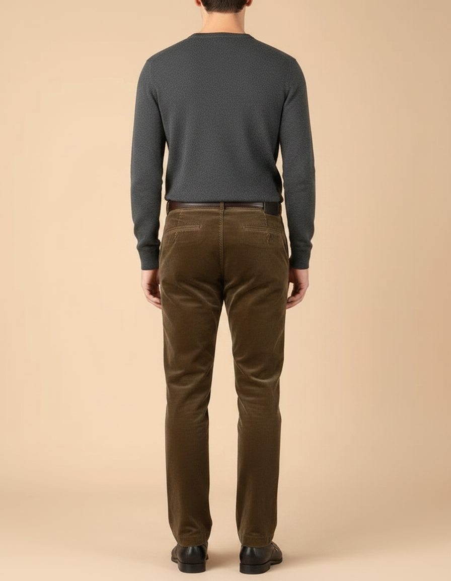 Pantalon Chino Velours Côtelé Marron Coupe Droite Classique Homme - Cordé - vue 2