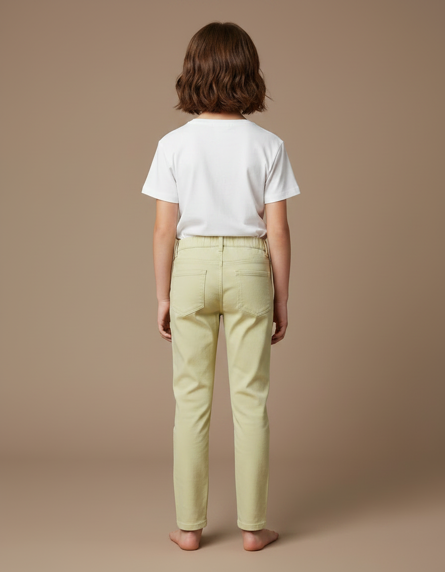 Pantalon Chino Vert Pâle Coton Slim Fille - vue 2