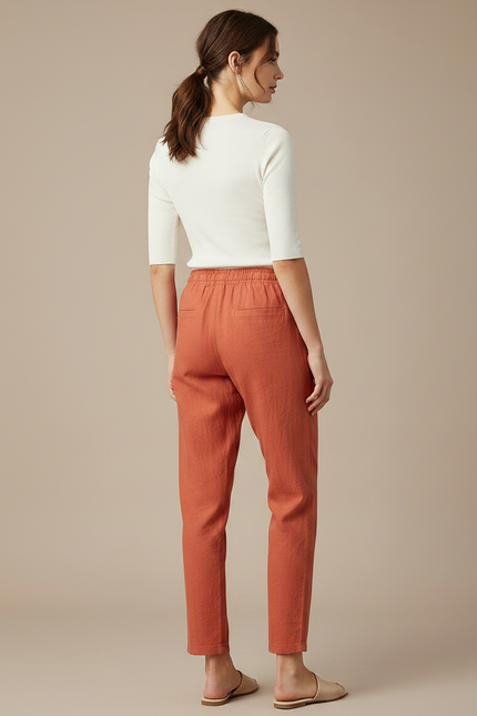 Pantalon Chino Corail Femme - Orange Lin - vue 2