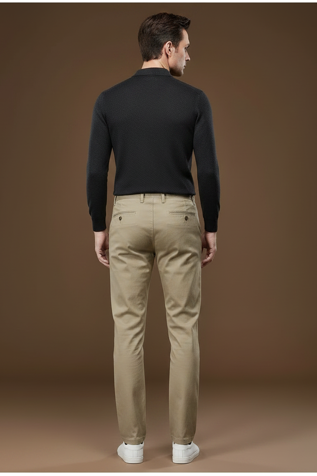 Pantalon Chino Homme Beige Droit Coton Décontracté - vue 2