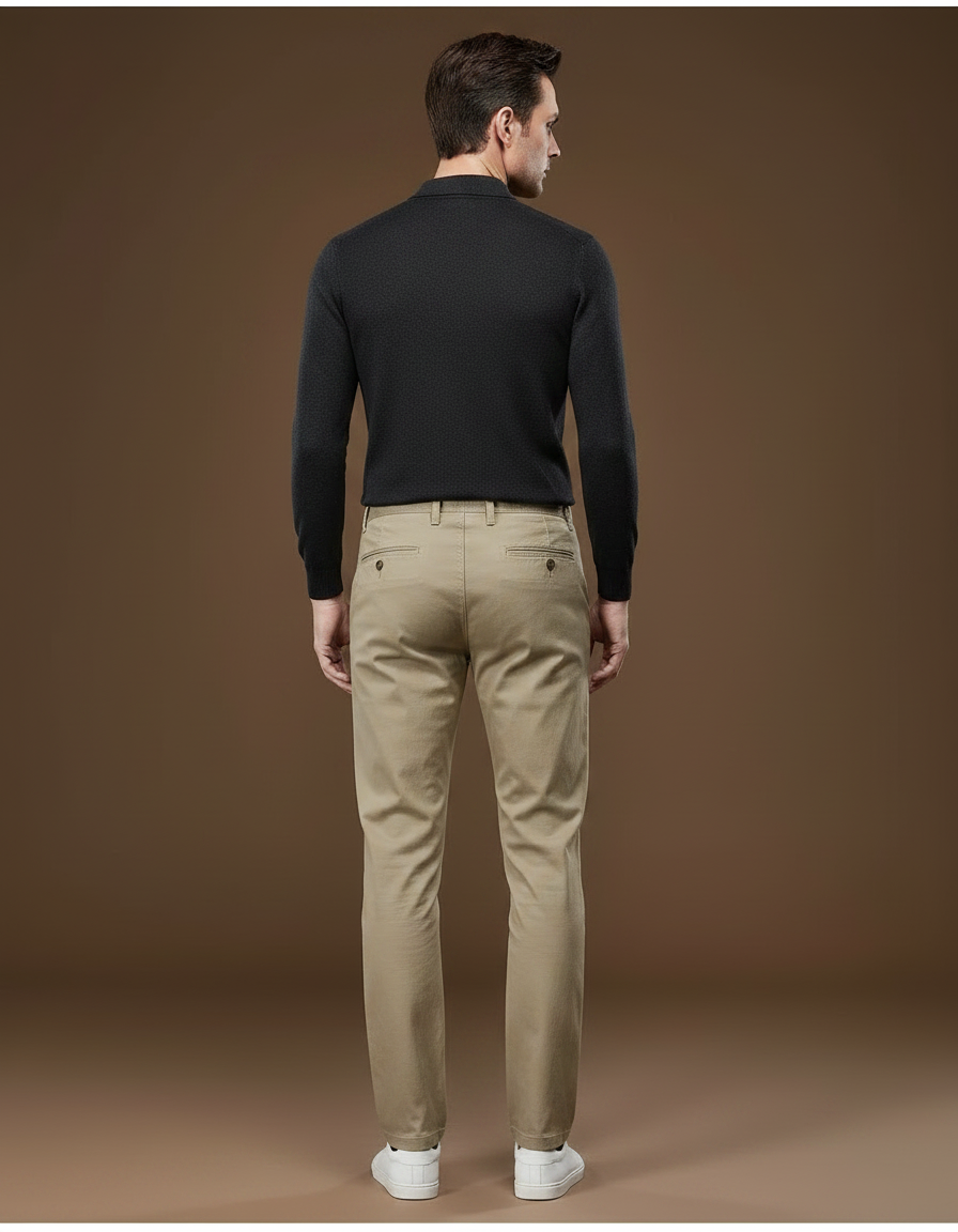 Pantalon Chino Homme Beige Droit Coton Décontracté - vue 2