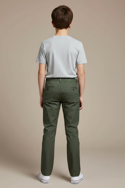 Pantalon Chino Vert Kaki Coton Droit Garçon Décontracté - vue 2