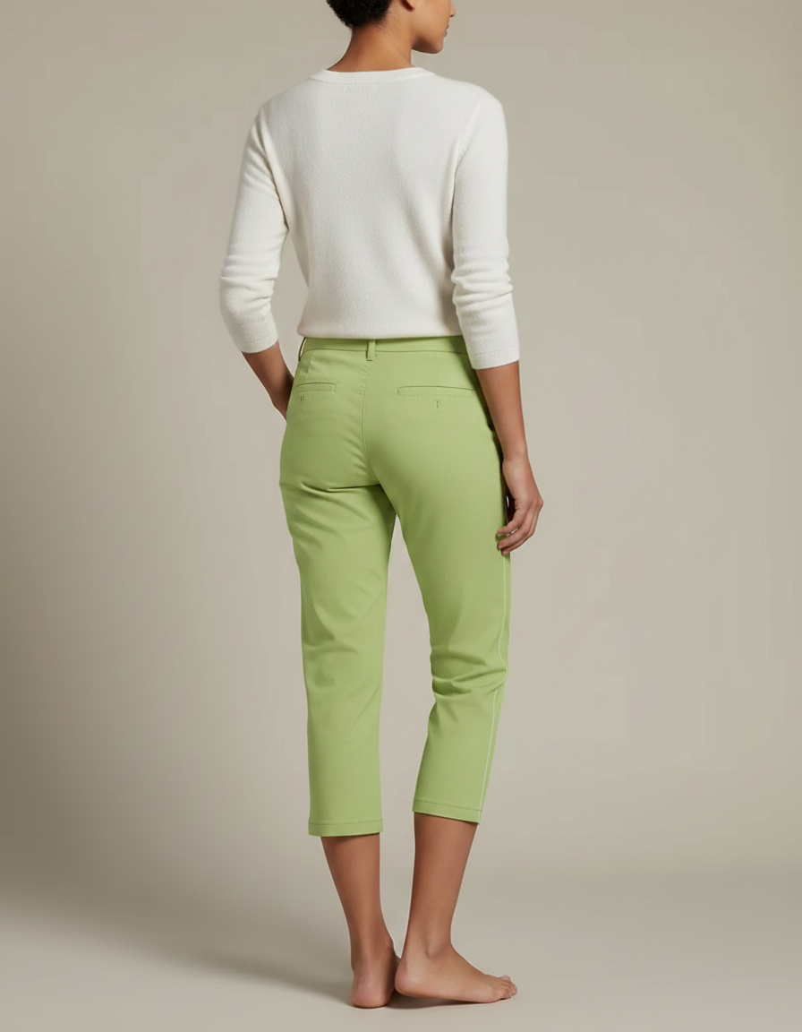Pantalon Chino Vert Clair Capri Décontracté Femme - Gabardine - vue 2