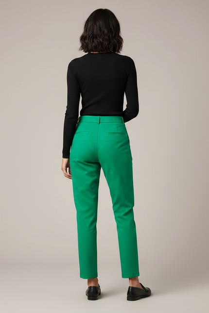 Pantalon Chino Vert Droit Taille Haute Élégant Femme - Gabardine - vue 2