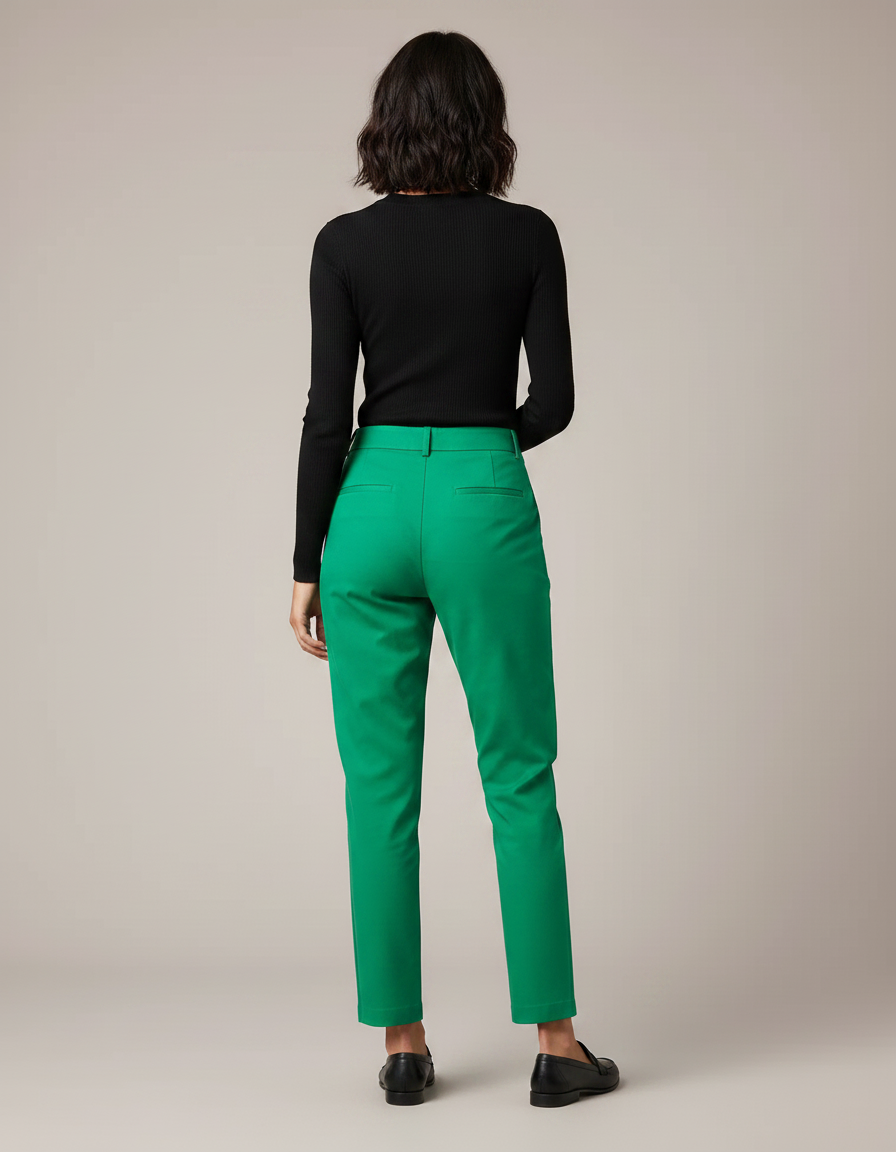 Pantalon Chino Vert Droit Taille Haute Élégant Femme - Gabardine - vue 2