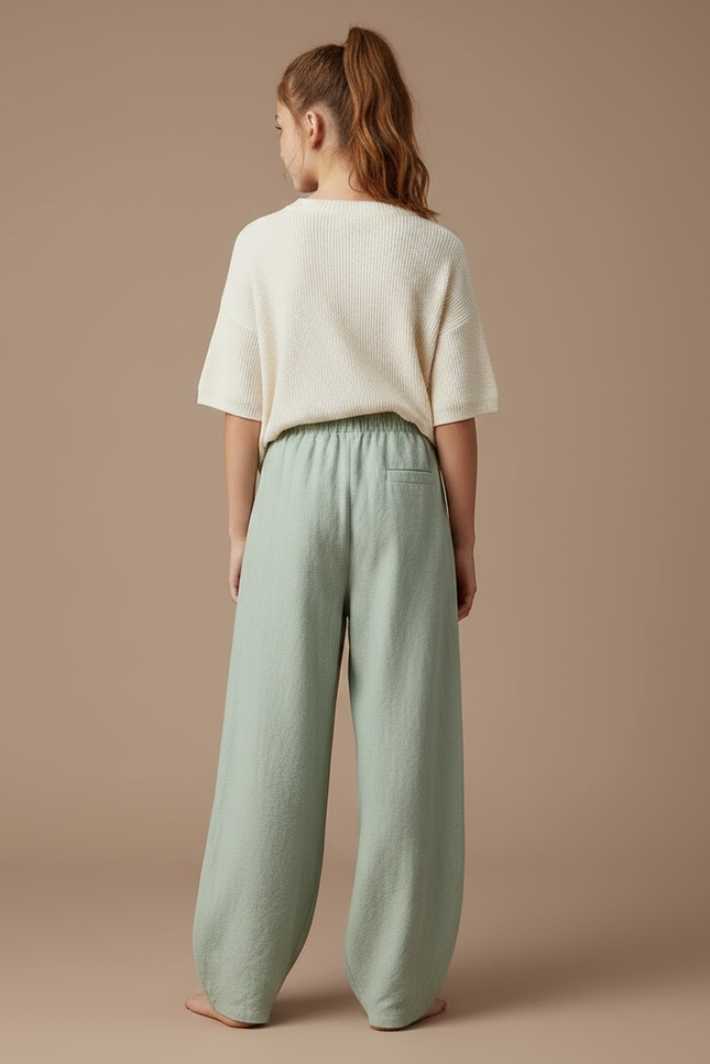 Pantalon Chino Vert Ample Lin Fluide Femme - vue 2
