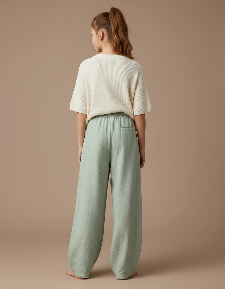 Pantalon Chino Vert Ample Lin Fluide Femme - vue 2