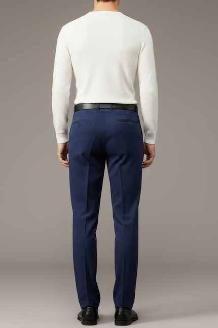 Pantalon Chino Bleu Marine Plissé Droit Homme Élégant - Gabardine - vue 2