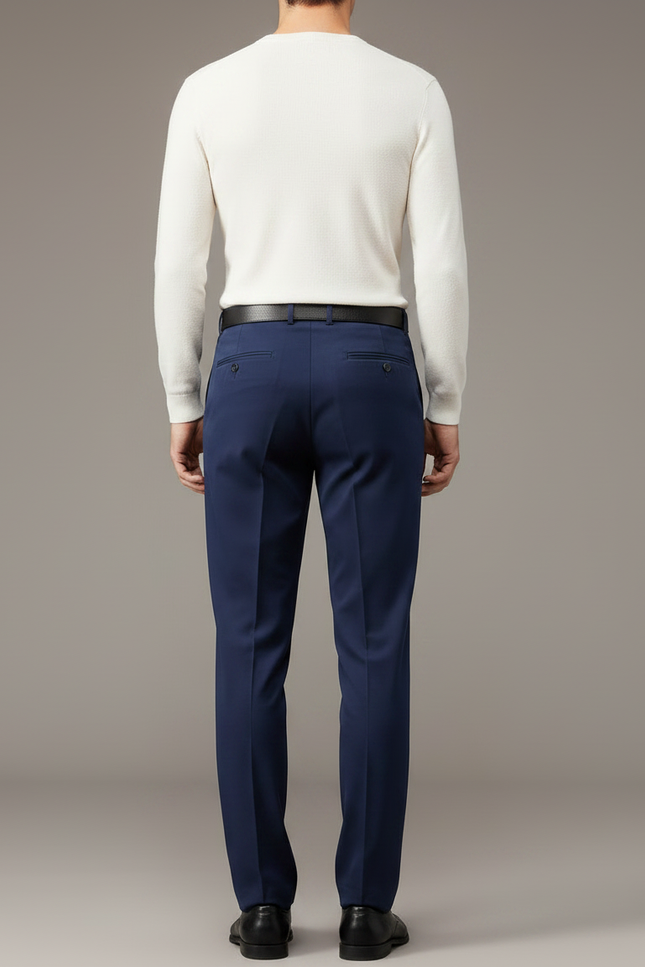 Pantalon Chino Bleu Marine Plissé Droit Homme Élégant - Gabardine - vue 2