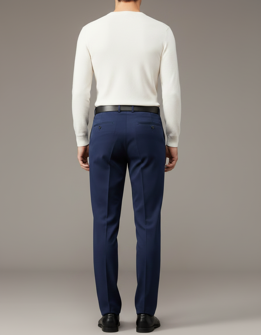 Pantalon Chino Bleu Marine Plissé Droit Homme Élégant - Gabardine - vue 2