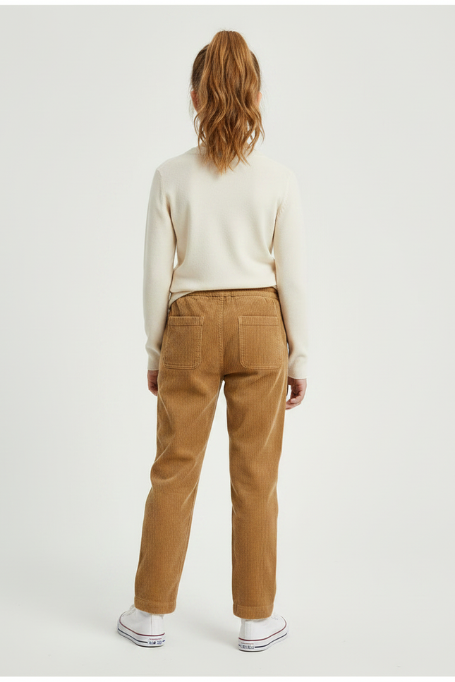 Pantalon Chino Côtelé Marron Droit Enfant Décontracté - Camel Cordé - vue 2