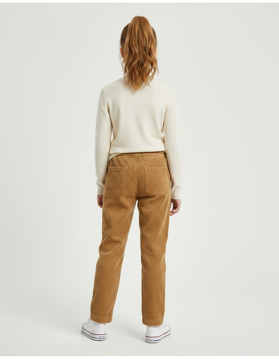 Pantalon Chino Côtelé Marron Droit Enfant Décontracté - Camel Cordé - vue 2