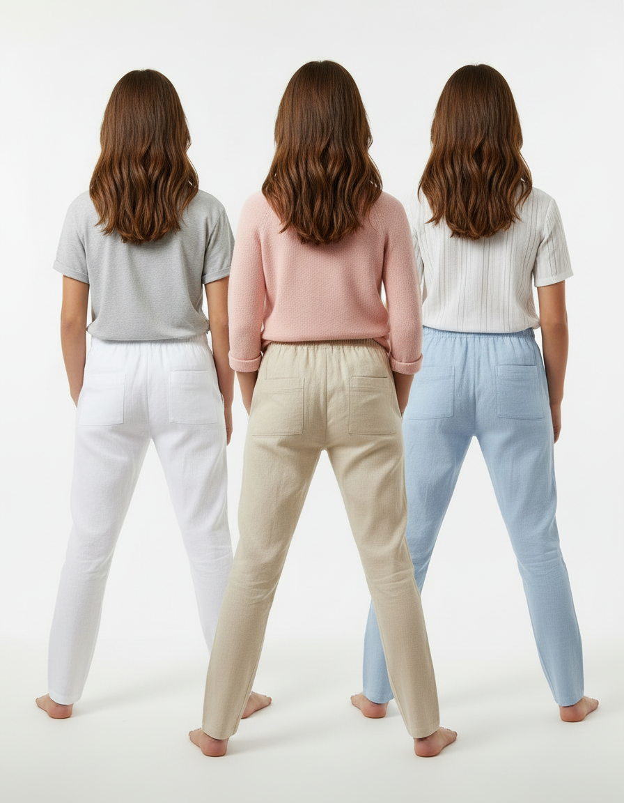 Pantalon Chino Lin Fluide Léger Décontracté Femme - Beige - vue 2