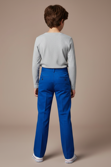 Pantalon Chino Bleu Royal Coupe Droite Enfant Élastique - Gabardine - vue 2