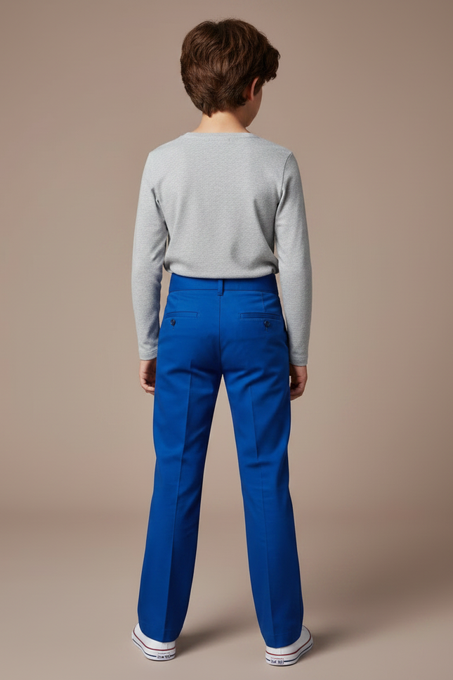 Pantalon Chino Bleu Royal Coupe Droite Enfant Élastique - Gabardine - vue 2