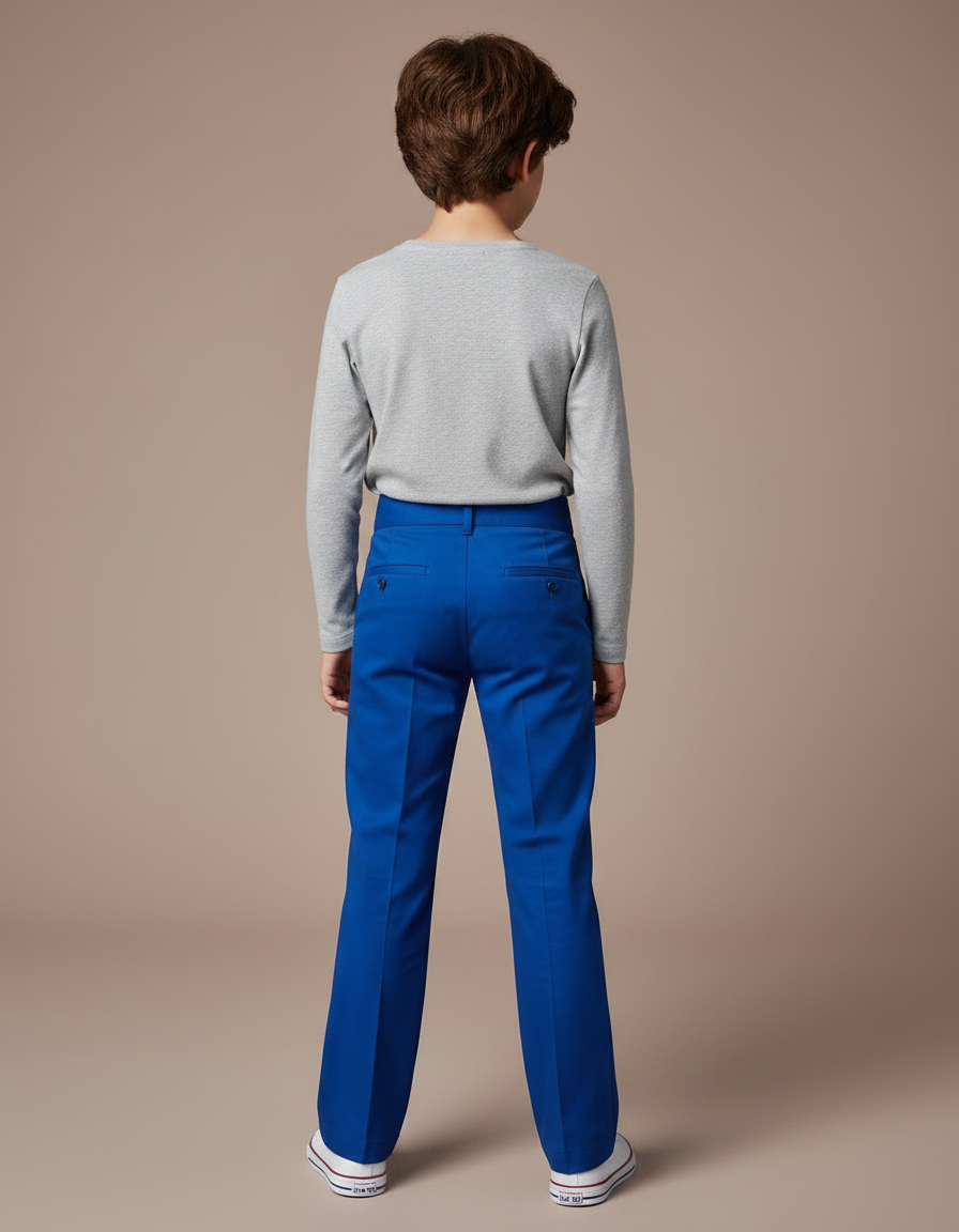 Pantalon Chino Bleu Royal Coupe Droite Enfant Élastique - Gabardine - vue 2