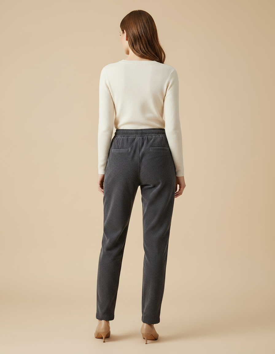 Pantalon Chino Côtelé Gris Droit Décontracté Femme - Cordé - vue 2