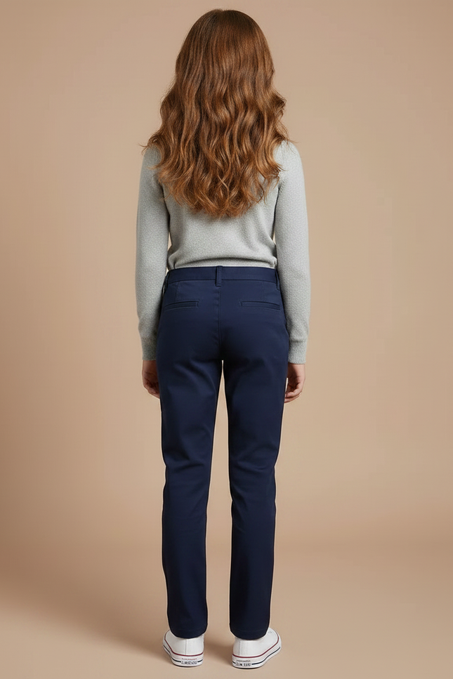 Pantalon Chino Marine Coupe Droite Coton Fille - vue 2