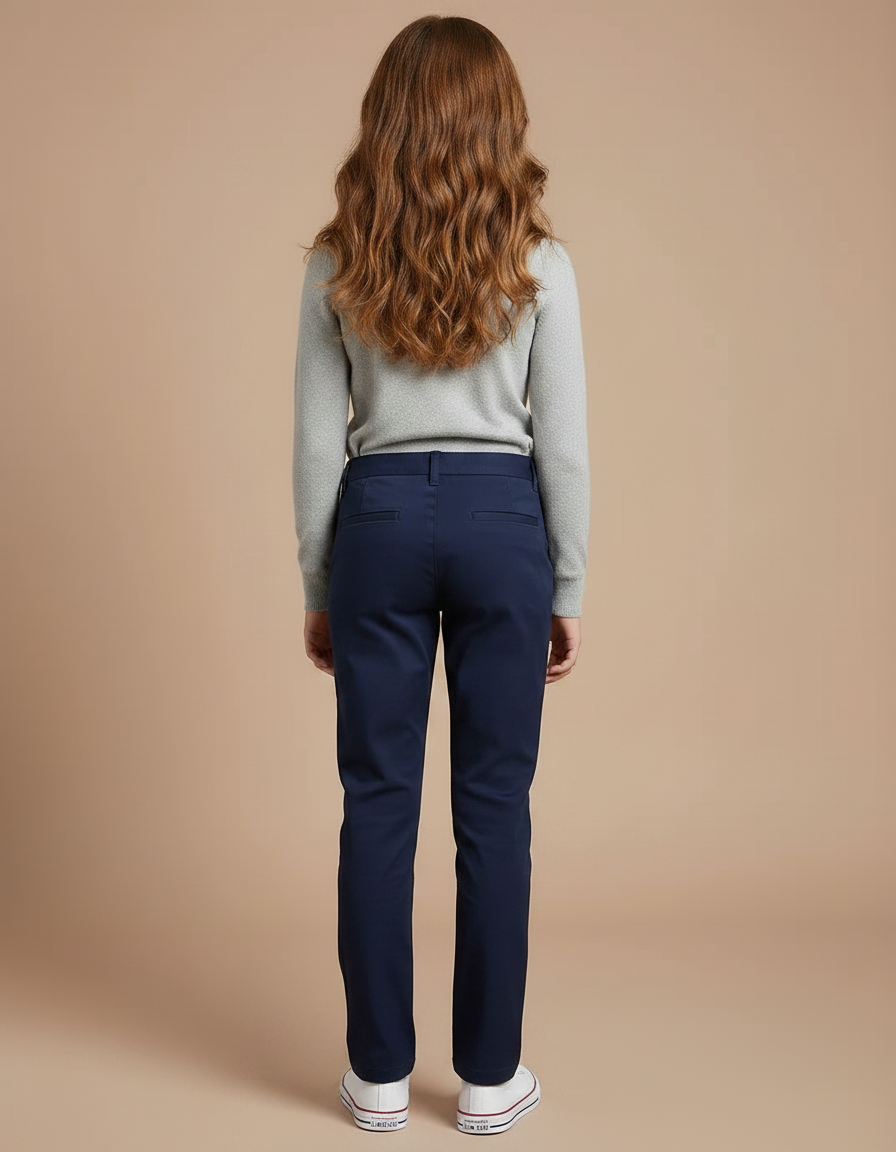 Pantalon Chino Marine Coupe Droite Coton Fille - vue 2