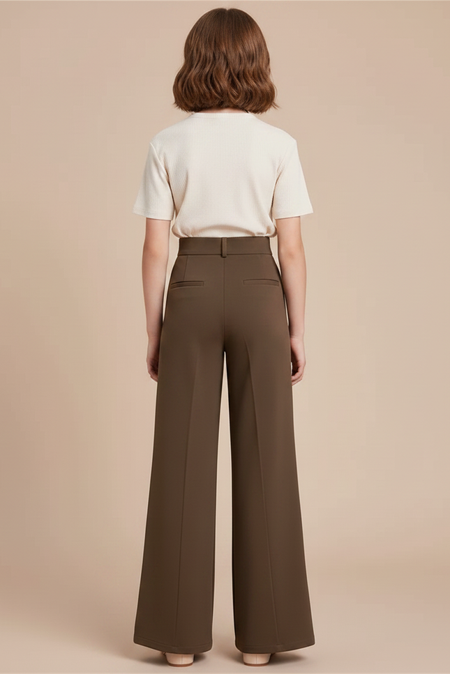 Pantalon Chino Marron Ample Taille Haute Enfant - Kaki Gabardine - vue 2