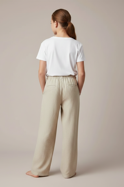 Pantalon Chino Beige Lin Droit Ample Confortable Fille - vue 2