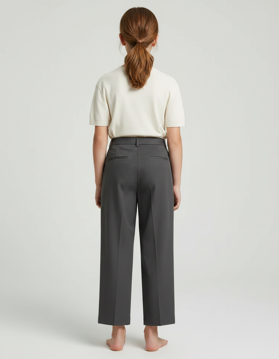 Pantalon Chino Gris Anthracite Plissé Ample Enfant - Gabardine - vue 2