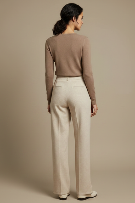 Pantalon Chino Écru Large Tissé Décontracté Femme - Beige Laine - vue 2