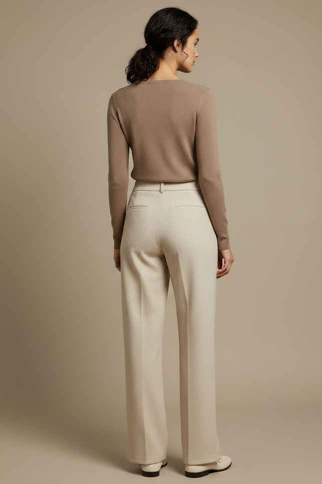 Pantalon Chino Écru Large Tissé Décontracté Femme - Beige Laine - vue 2