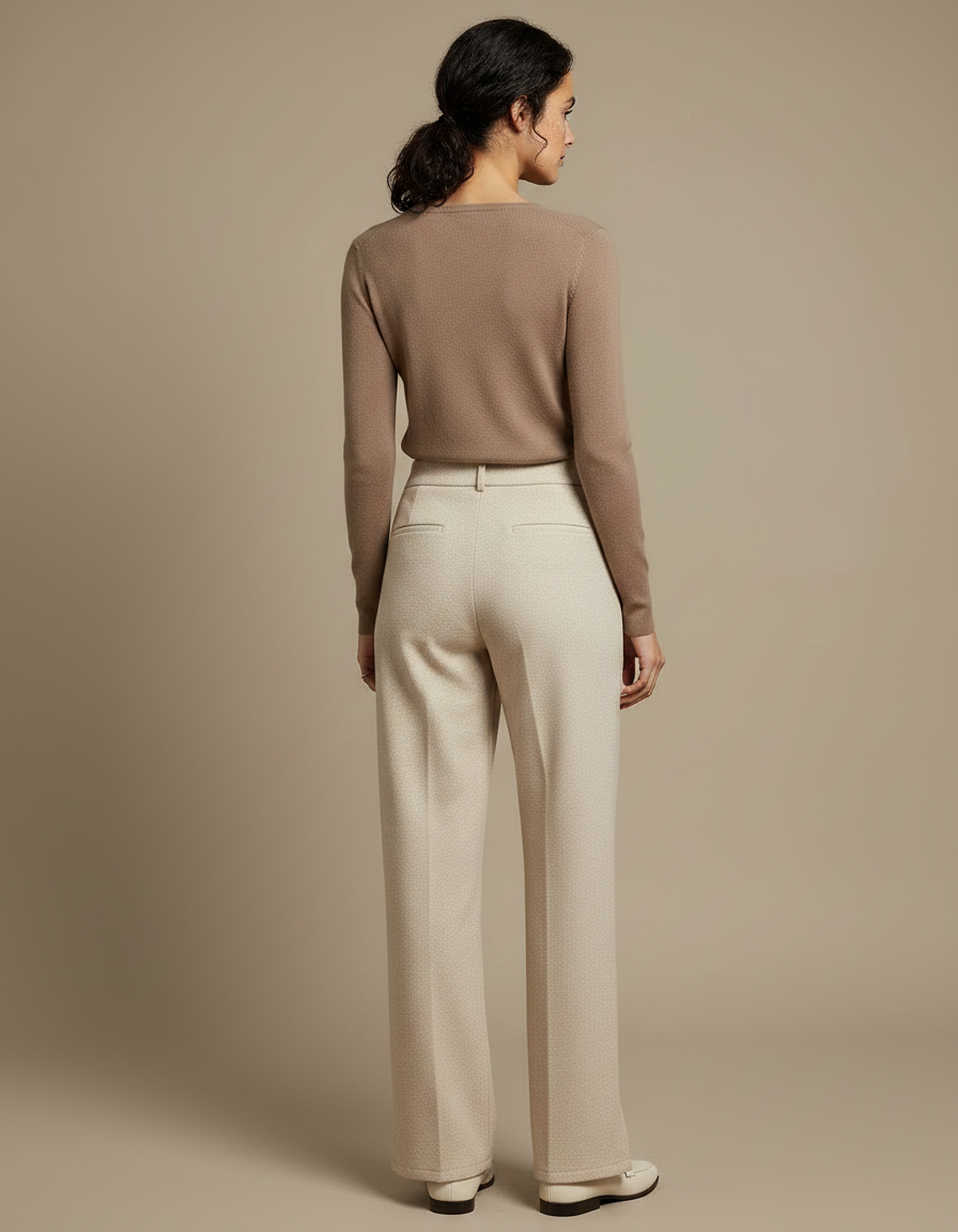 Pantalon Chino Écru Large Tissé Décontracté Femme - Beige Laine - vue 2