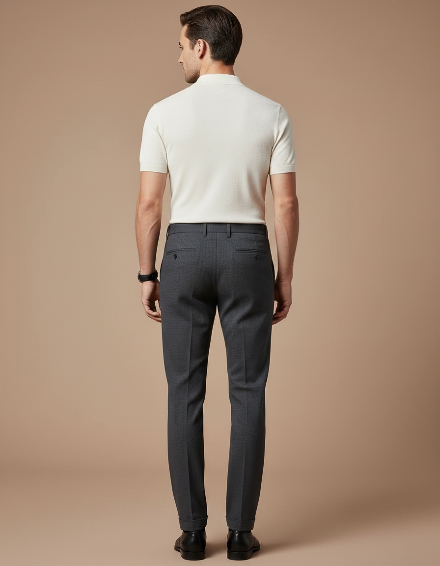 Pantalon Chino Gris Slim Élégant Texturé Homme - Laine - vue 2