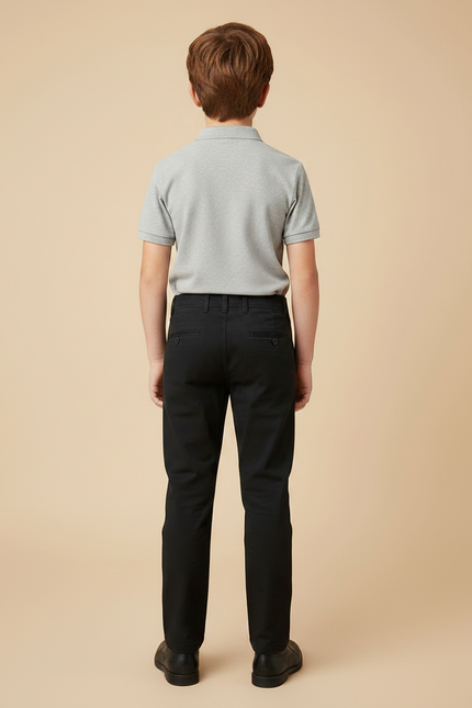 Pantalon Chino Noir Garçon Classique Uni Coton - vue 2