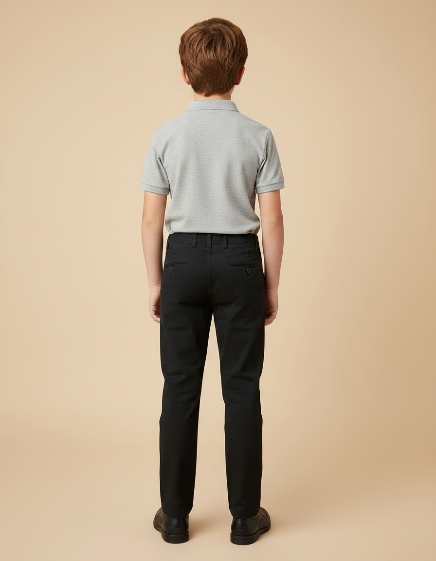 Pantalon Chino Noir Garçon Classique Uni Coton - vue 2