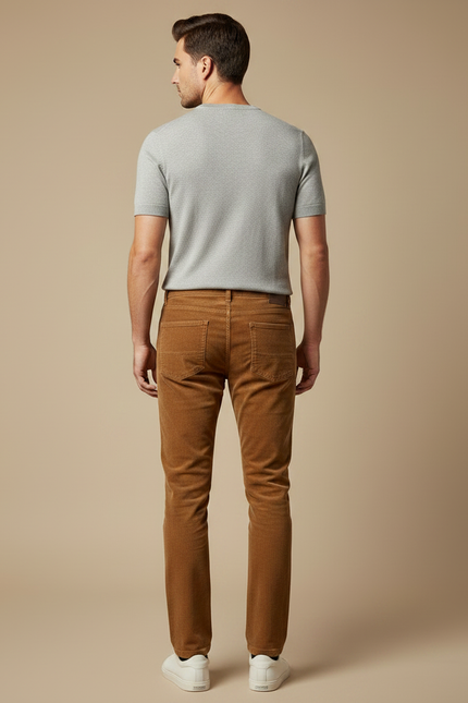 Pantalon Chino Côtelé Marron Coupe Droite Décontracté Homme - Cordé - vue 2