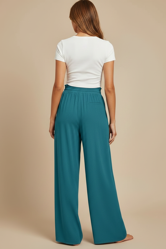 Pantalon Chino Femme Fluide Ample Taille Haute Bleu Canard - Viscose - vue 2