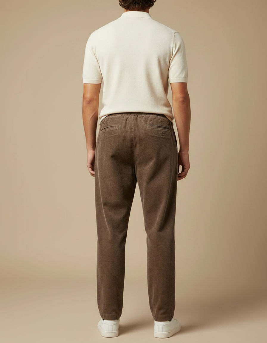 Pantalon Chino Marron Côtelé Droit Décontracté Homme - Cordé - vue 2