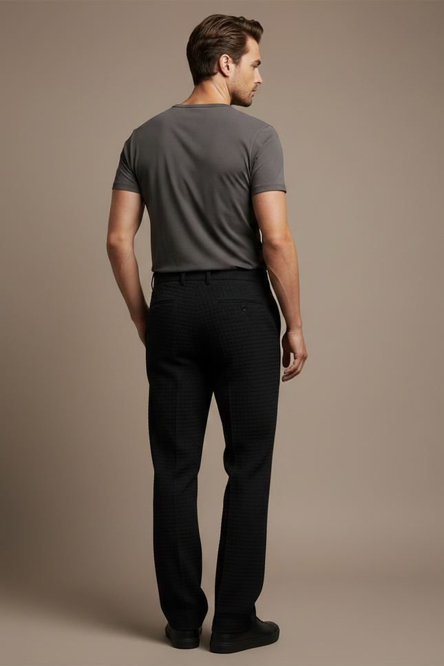 Pantalon Chino Noir Gaufré Coupe Droite Homme - Polyester - vue 2