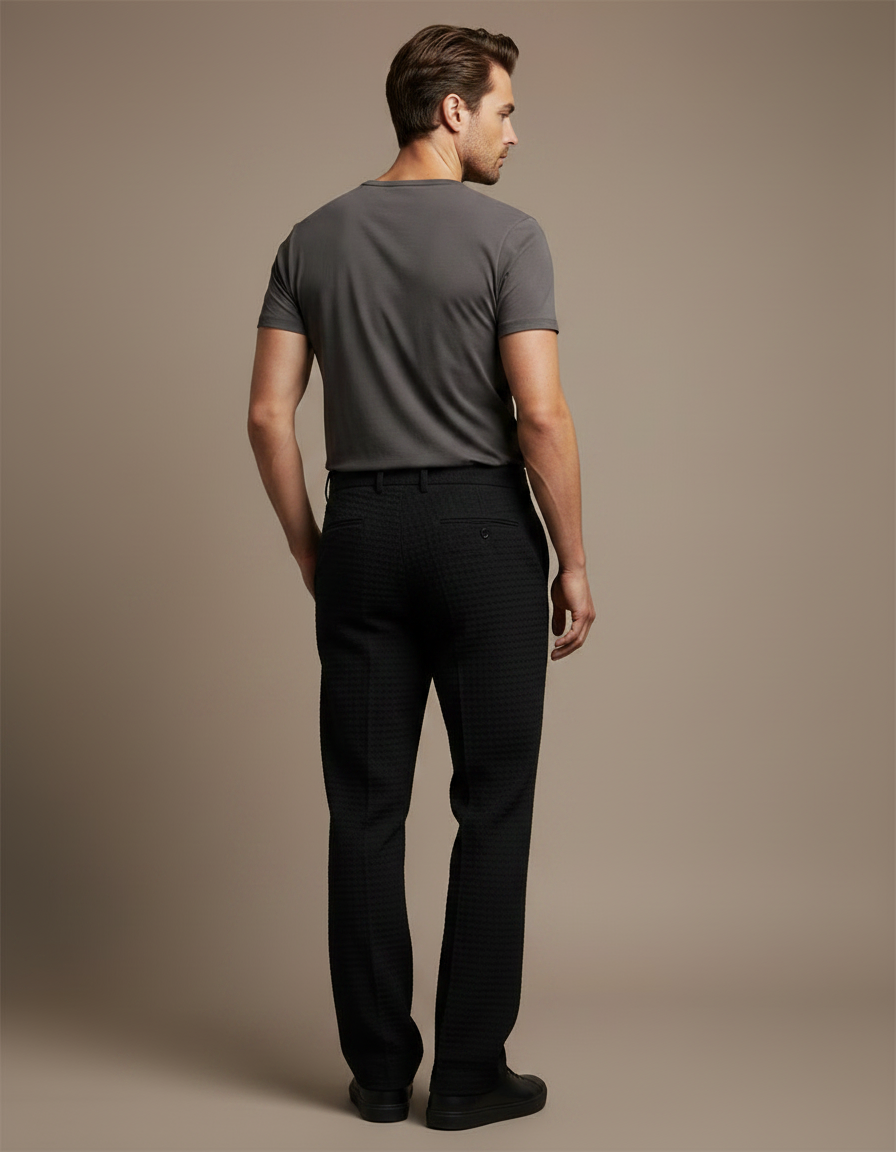 Pantalon Chino Noir Gaufré Coupe Droite Homme - Polyester - vue 2
