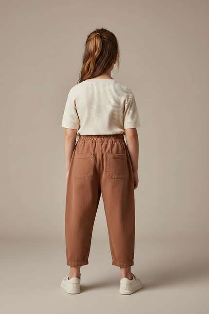 Pantalon Chino Marron Coton Ample Enfant Uni - Molleton - vue 2