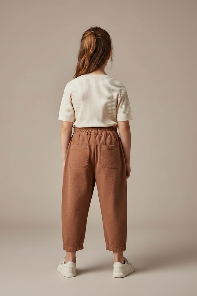 Pantalon Chino Marron Coton Ample Enfant Uni - Molleton - vue 2